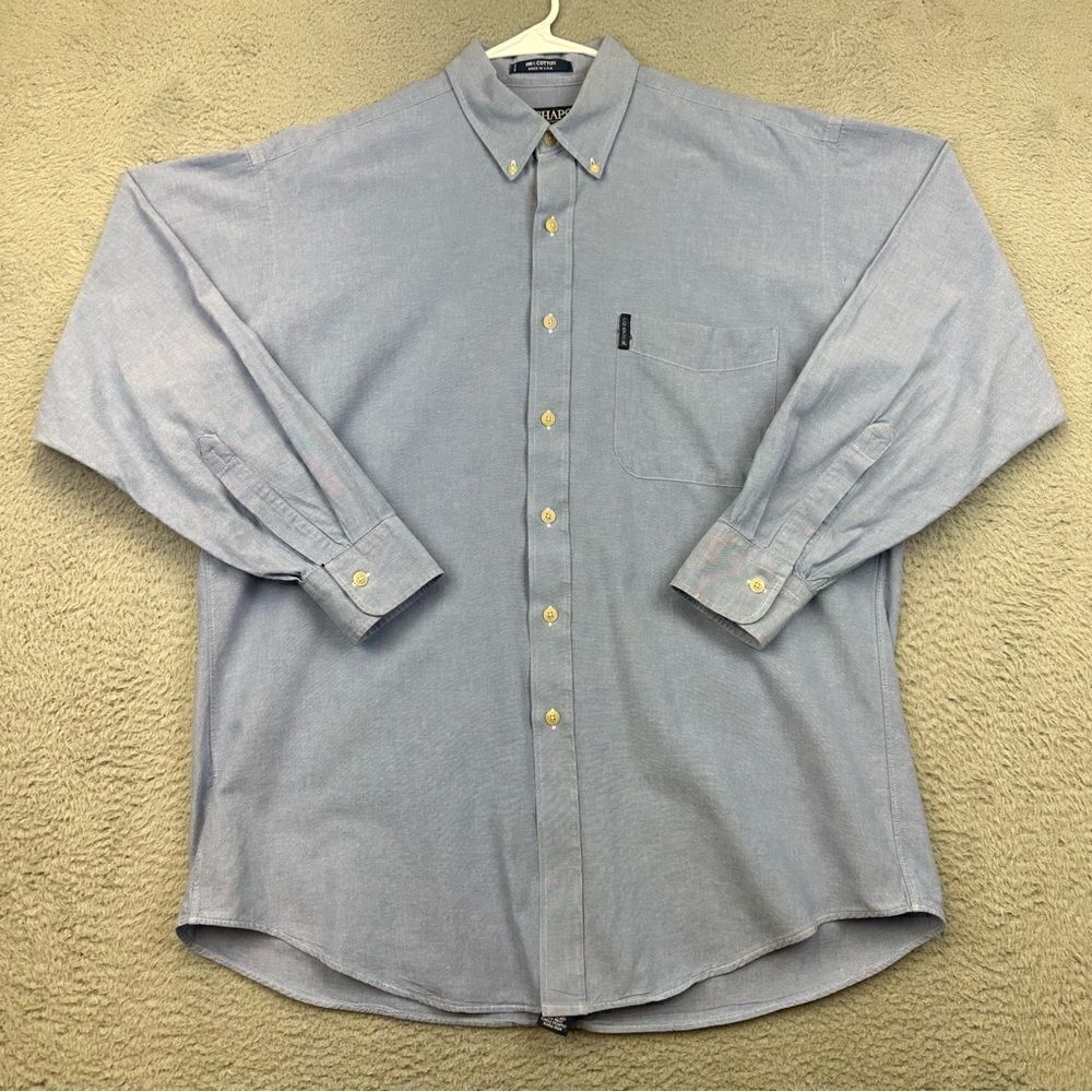 Vintage Chaps Ralph Lauren Shirt Mens Large Blue Cotton Button Business USA Made